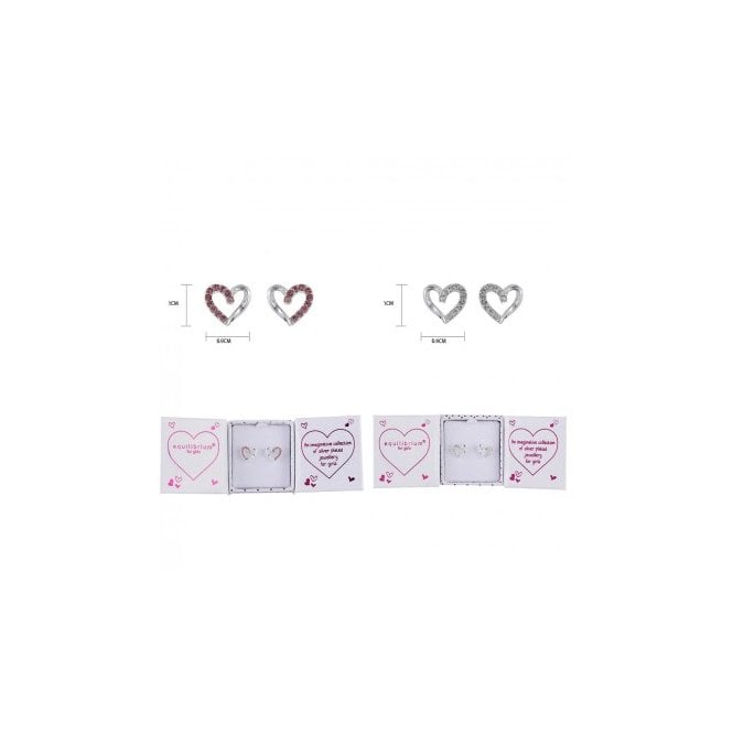 Equilibrium Kids Silver Plated Sparkle Heart Stud Earrings