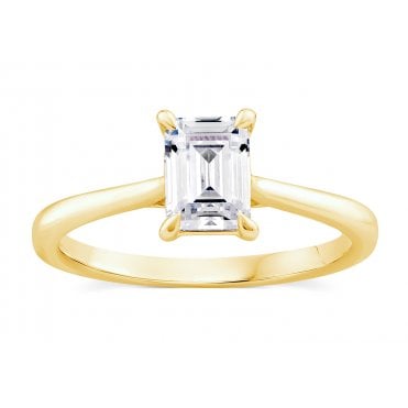18ct Gold 4 Claw Emerald Cut Solitaire Lab Diamond Ring 1.55 Carats