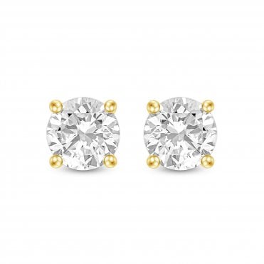 18ct Gold 4 Claw Lab Diamond Round Stud Earrings 1.12 Carats