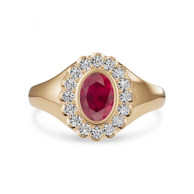 Eternity 18ct Gold Oval & Ruby Halo Cluster Lab Diamond Ring