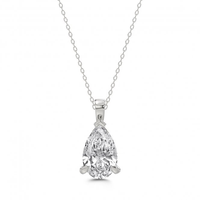 Eternity 18ct White Gold 3 Claw Lab Diamond Pear Pendant & Chain 1 Carat