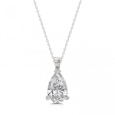 18ct White Gold 3 Claw Lab Diamond Pear Pendant & Chain 1 Carat