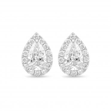 18ct White Gold Lab Diamond Pear Halo Stud Earrings     1 Carat