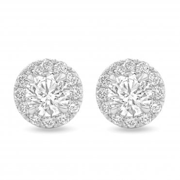 18ct White Gold Lab Diamond Round Halo Stud Earrings 1.01 Carats