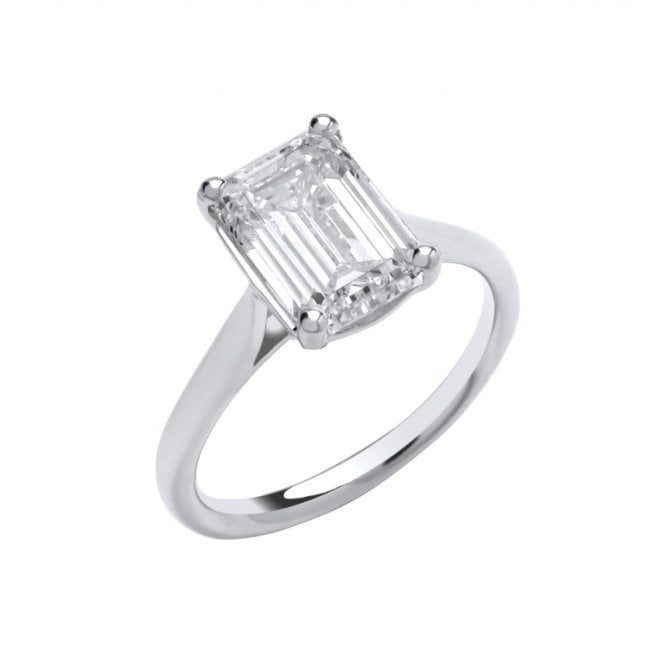 Eternity 18ct White Gold Lab Grown Emerald Cut Diamond Cut Solitaire Ring