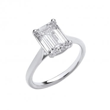 18ct White Gold Lab Grown Emerald Cut Diamond Cut Solitaire Ring
