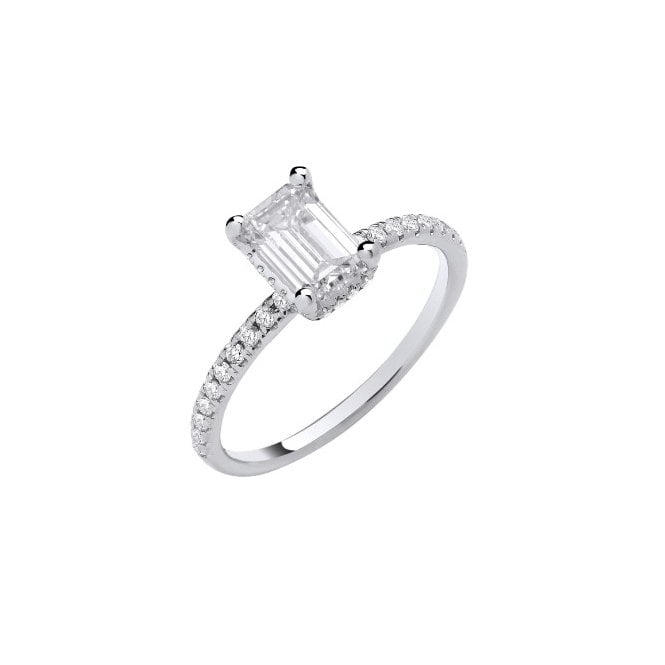 Eternity 18ct White Gold Lab Grown Emerald Cut Diamond Ring With Diamond Set Shoulders