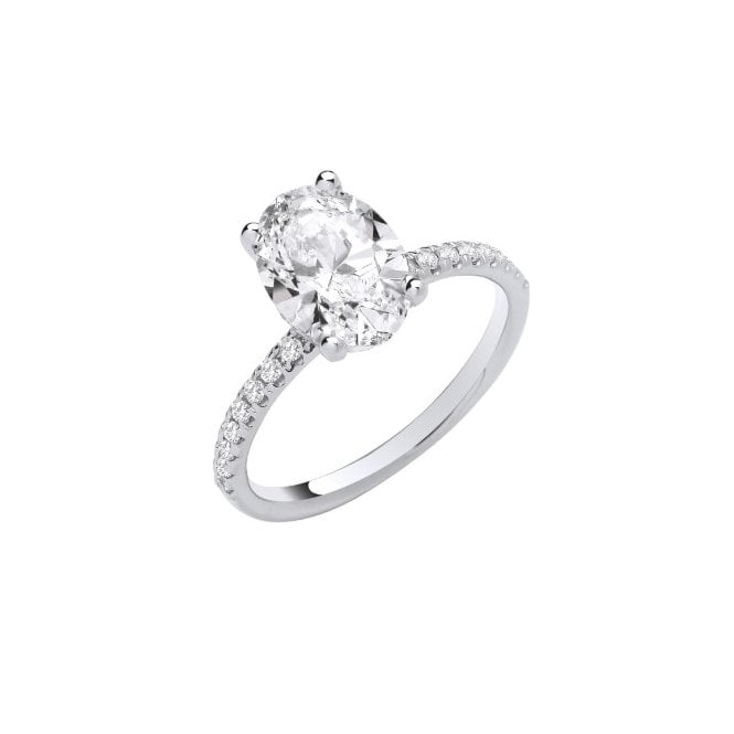 Eternity 18ct White Gold Lab Grown Oval Diamond Solitaire Ring With Diamond Set Shoulders