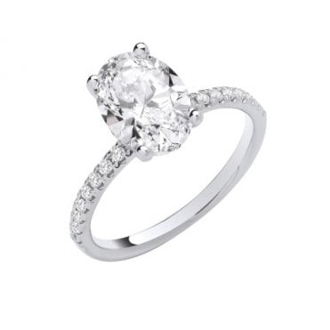 18ct White Gold Lab Grown Oval Diamond Solitaire Ring With Diamond Set Shoulders