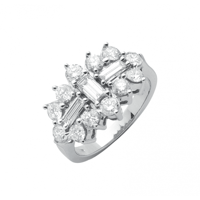 Eternity 9 carat white gold 3 baguette/12 diamond cluster ring 1.50 carats