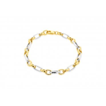 9ct 2 Colour Gold 8" Hollow Oval Figaro Bracelet