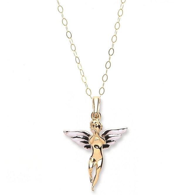 Eternity 9ct 2 Colour Gold Angel Pendant and 16