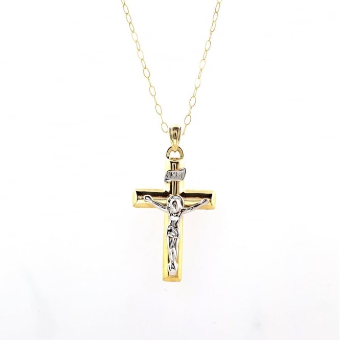 Eternity 9ct 2 Colour Gold Crucifix Pendant and 16'' Trace Chain