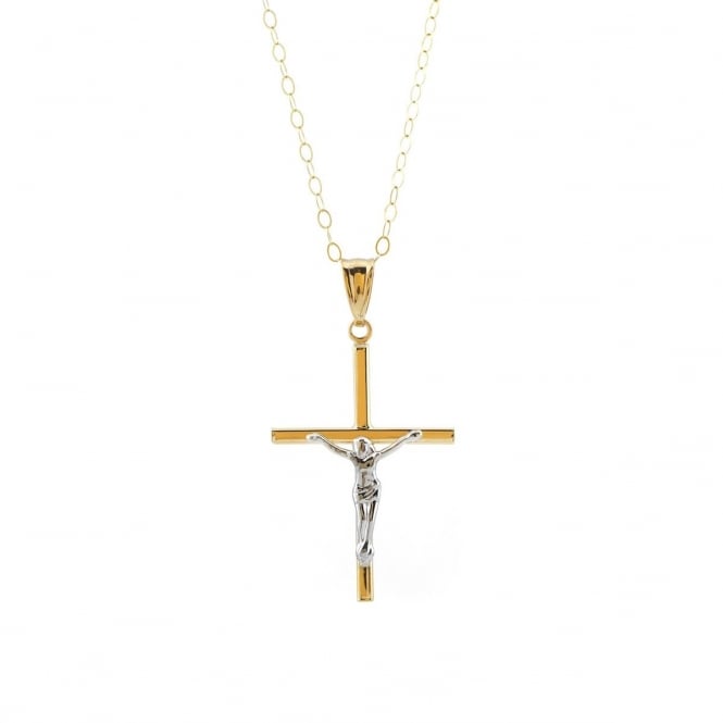 Eternity 9ct 2 Colour Gold Crucifix Pendant and 16'' Trace Chain