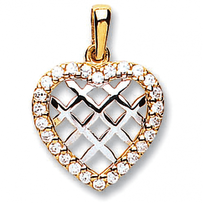 Eternity 9ct 2 Colour Gold Cubic Zirconia Heart Lattice Pendant & 16