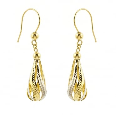 9ct 2 Colour Gold Diamond Cut Teardrop Earrings