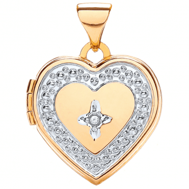 9ct 2 Colour Gold Diamond Set Locket & 16" Chain