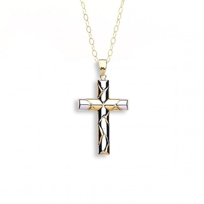 Eternity 9ct 2 Colour Gold Fancy Cross Pendant and 16'' Chain