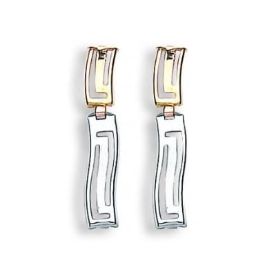 9ct 2 Colour Gold Greek Key Drop Earrings