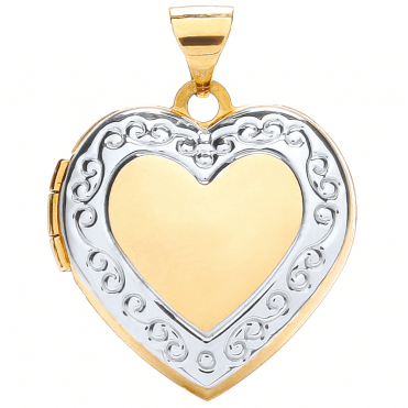 9ct 2 Colour Gold Heart Fancy Locket & 16" Chain