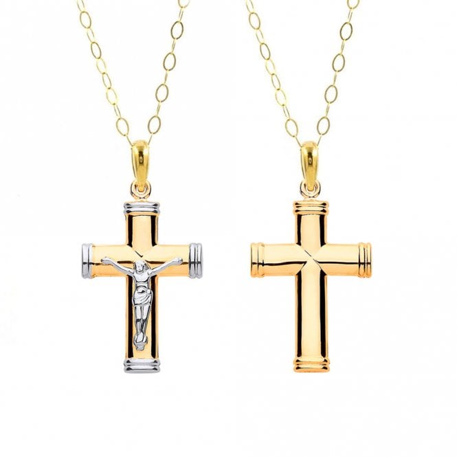 Eternity 9ct 2 Colour Gold Hollow Tube Crucifix Pendant and 16'' Chain