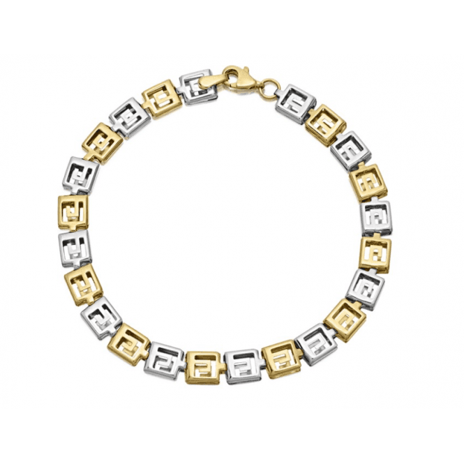 Eternity 9ct 2 Colour Gold Ladies Greek Key Bracelet