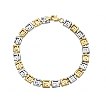 9ct 2 Colour Gold Ladies Greek Key Bracelet