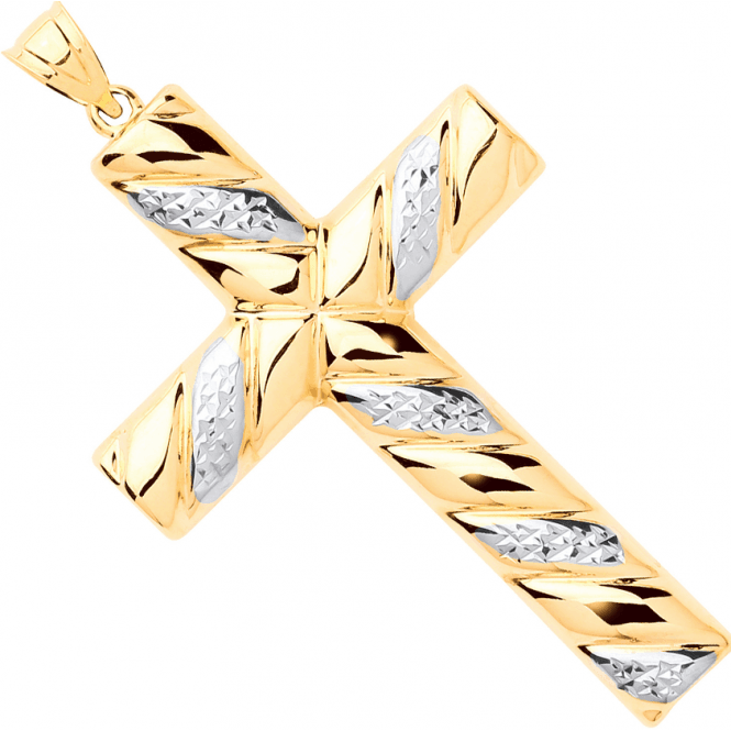 Eternity 9ct 2 Colour Gold Large Hollow Ribbed Cross Pendant (no chain)