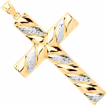 9ct 2 Colour Gold Large Hollow Ribbed Cross Pendant (no chain)