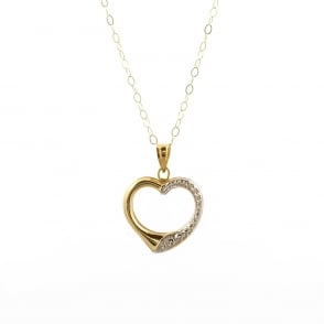 9ct 2 Colour Gold Open Heart Pendant and 16'' Trace Chain