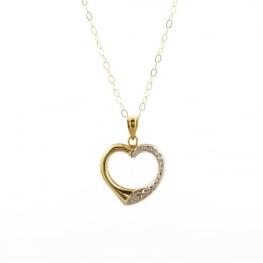 9ct 2 Colour Gold Open Heart Pendant and 16'' Trace Chain