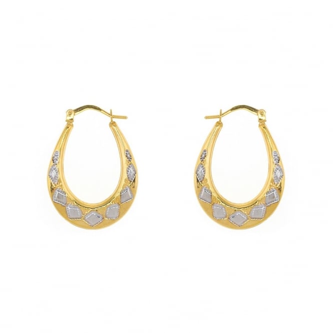Eternity 9ct 2 Colour Gold Oval Creole Hoop Earrings