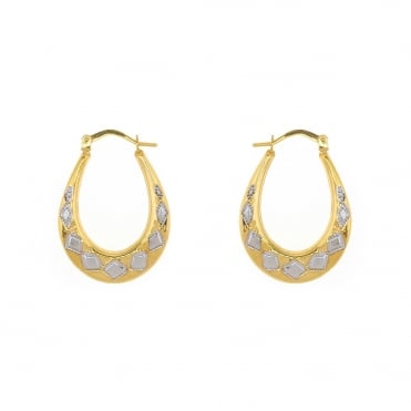 9ct 2 Colour Gold Oval Creole Hoop Earrings