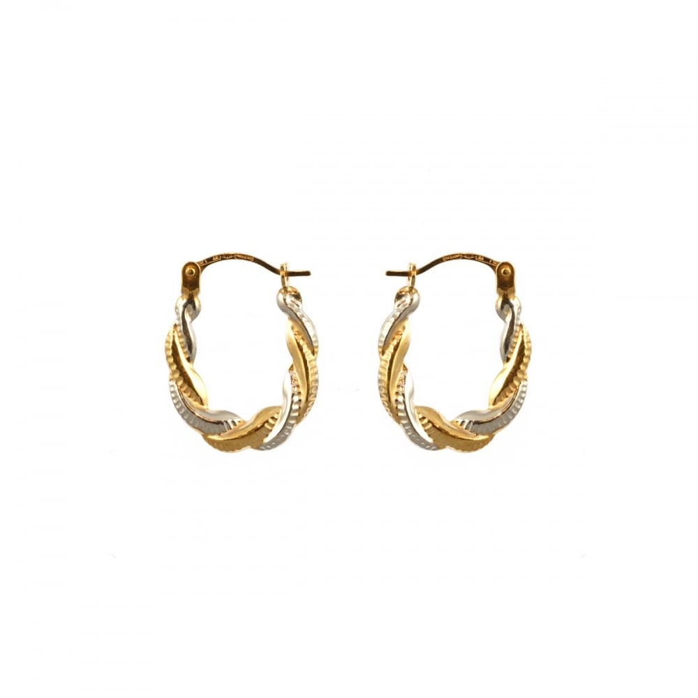 9ct Yellow Gold On Silver Diamond Cut Oval Creole Hoop Earrings (30mm) - Made In Italy, Nickel-Free