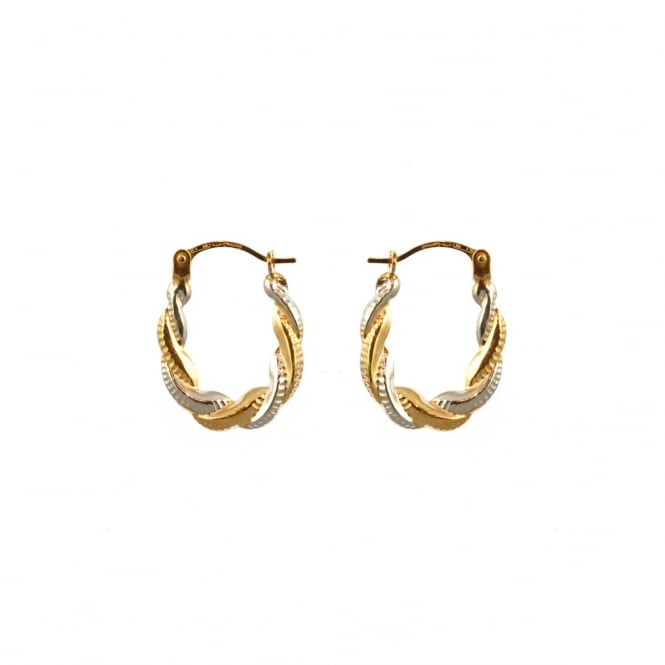 Eternity 9ct 2 Colour Gold Small Oval Creole Hoop Earrings