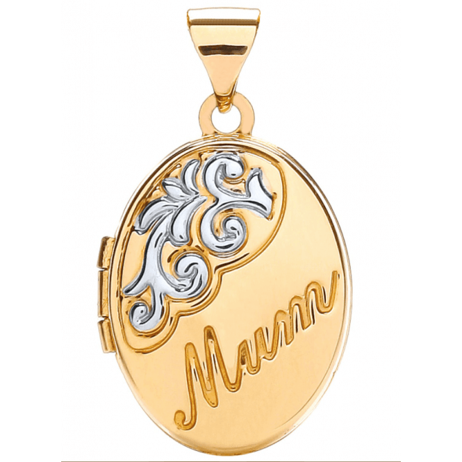 Eternity 9ct 2 Colour Gold Small Oval Mum Locket & 16
