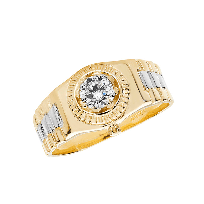 Eternity 9ct 2 Colour Mens Round Cubic Zirconia Ring Rolex Style Shoulders