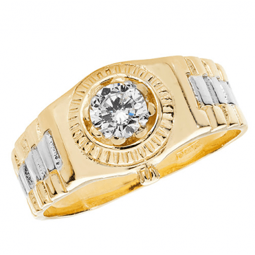 9ct 2 Colour Mens Round Cubic Zirconia Ring Rolex Style Shoulders Size S