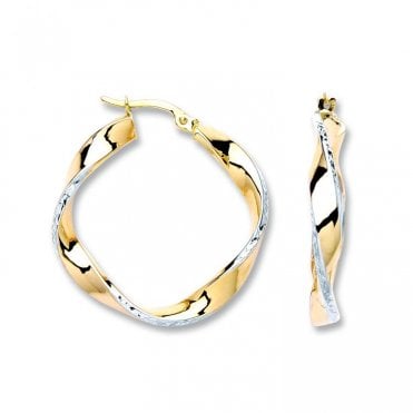 9ct 2 Colour Twisted Hoop Earrings