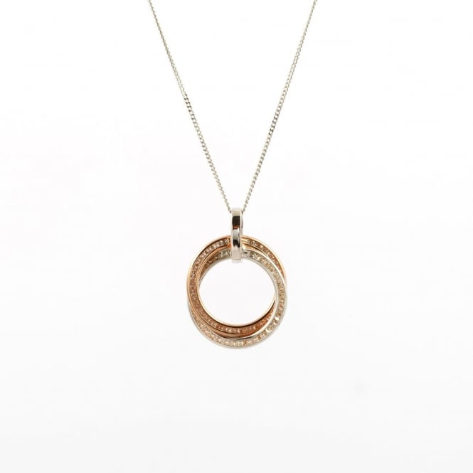 Eternity 9ct 2 Colour White & Rose Gold Cubic Zirconia Set Double Round Pendant and 18'' Curb Chain
