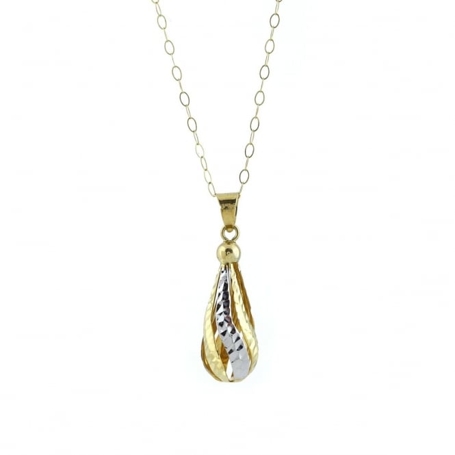 Eternity 9ct 2 Colour Yellow & White Diamond Cut Teardrop Pendant and 16'' Trace Chain