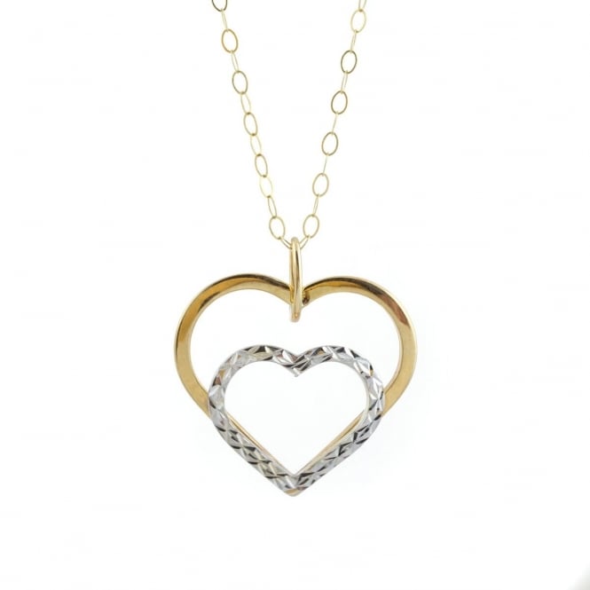 Eternity 9ct 2 Colour Yellow & White Gold Heart Pendant and 16'' Trace Chain