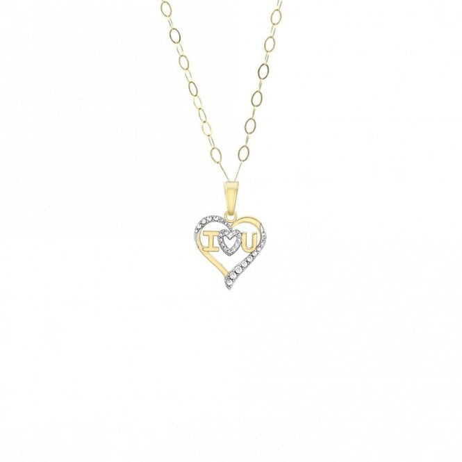 Eternity 9ct 2 Colour Yellow & White Gold 'I LOVE YOU' Heart Pendant and 16'' Trace Chain
