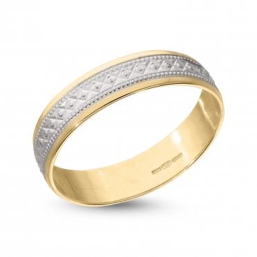 9ct 2Col 4mm Fancy Wedd Ring K