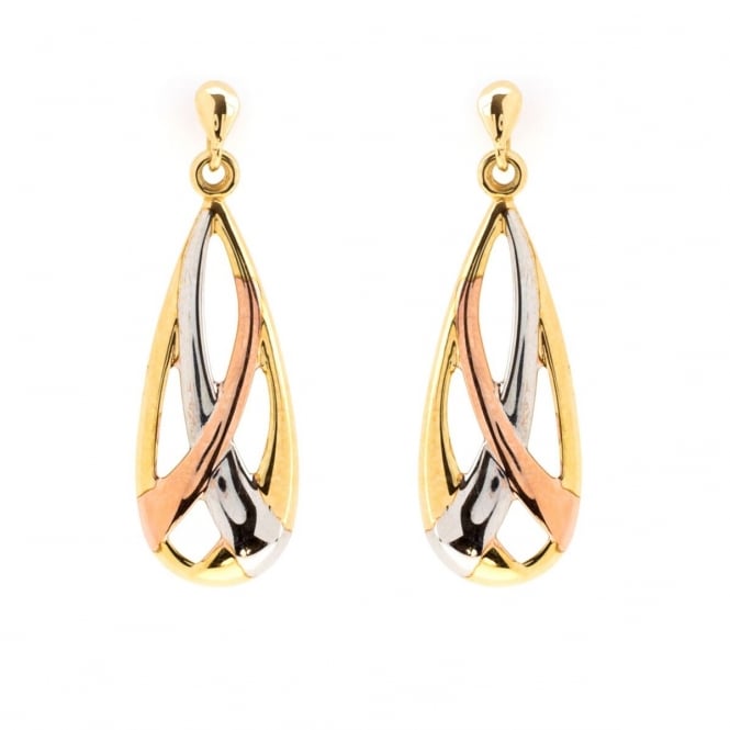 Eternity 9ct 3 Colour Gold Open Fancy Teardrop Earrings