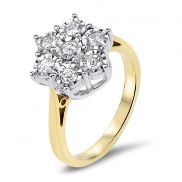 9ct Gold 1/4 Carat Diamond Floral Cluster Ring