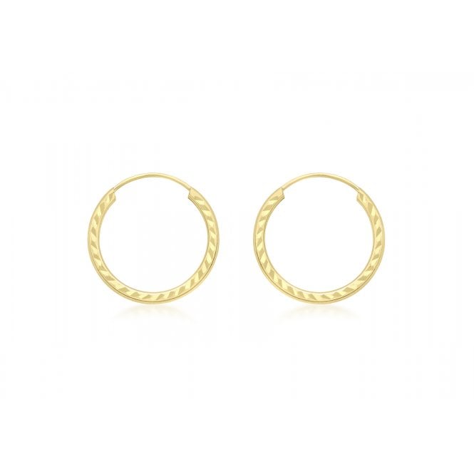 Eternity 9ct Gold 15mm Diamond Cut Sleeper Hoop Earrings