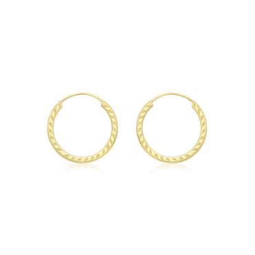 9ct Gold 15mm Diamond Cut Sleeper Hoop Earrings