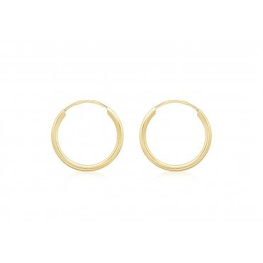 9ct Gold 15mm Plain Sleeper Hoop Earrings
