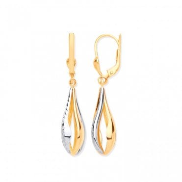 9ct Gold 2 Colour Fancy Tear Drop Earrings